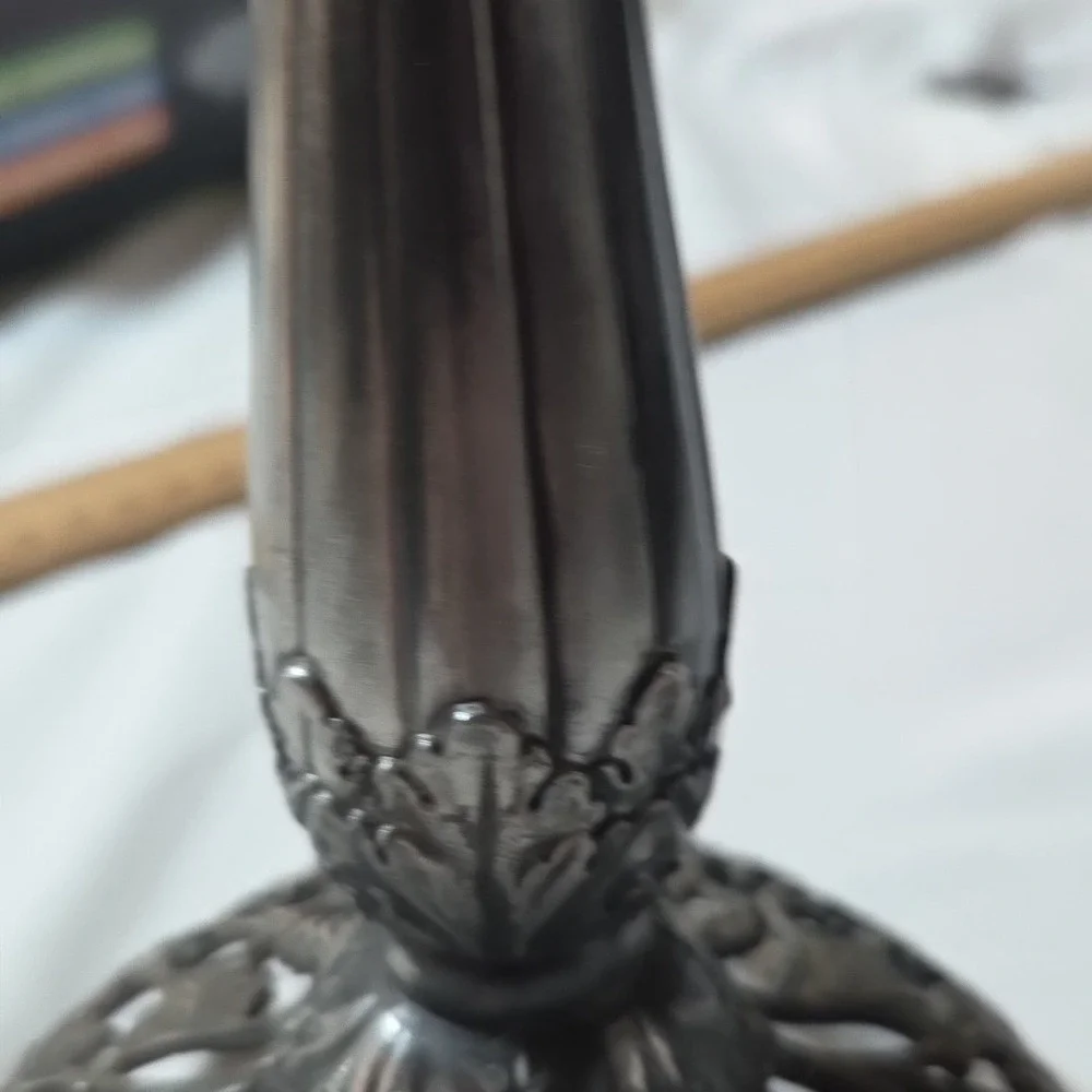 Antique‎ Art Nouveau Grape Vine Candlestick Pewter Pierced Base 9